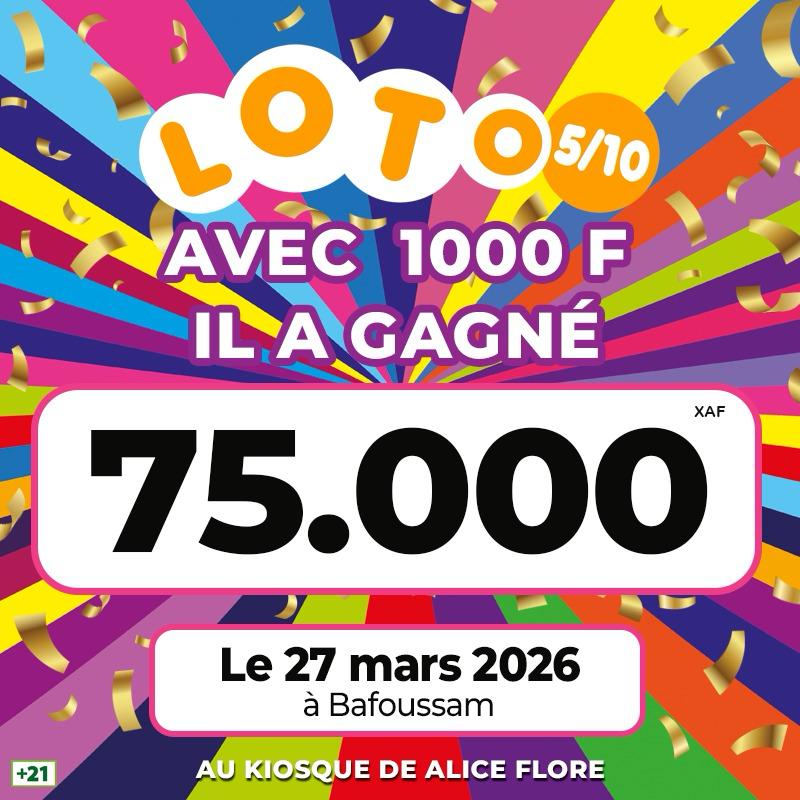 Gagnant de 75 000 F CFA du 27 mars 2026 à Bafoussam 